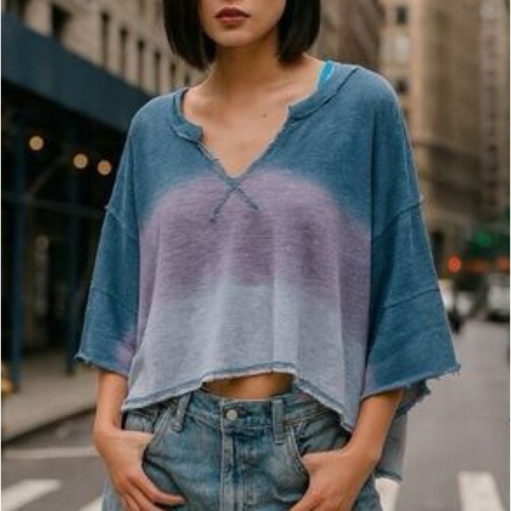 We The Free Cropped Ombre Short Sleeve Tee in Blue and Purple